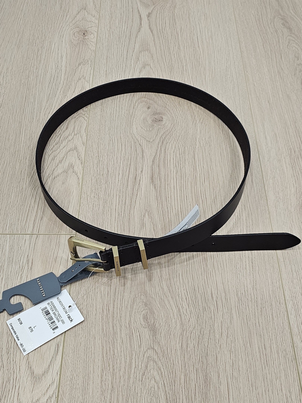 Leather Dress Belt with Gold Buckle - BlackAllSaints Women’s Genuine Leather